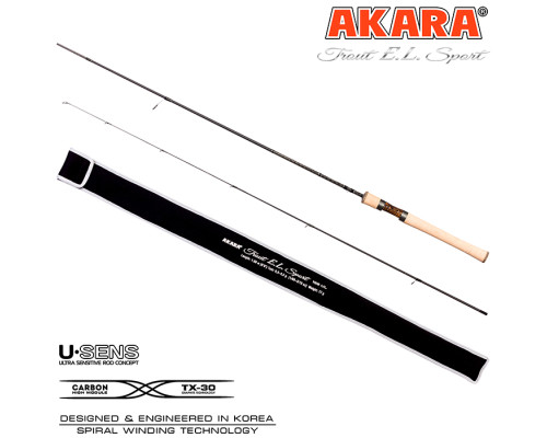 Спиннинг штекерный угольный Akara Trout E.L Sport UL (0,5-4,5) 1,98 м с цельной ручкой TELS-198ULZ