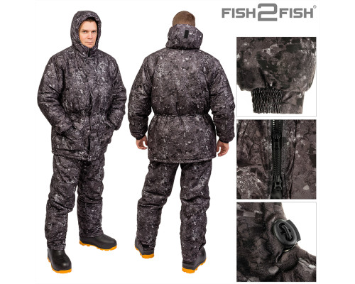 Костюм зимний Fish2Fish Онега -30С 3000 мм/10000 гр.м/м2 мембрана серо-черный урбан 48/50-182/188