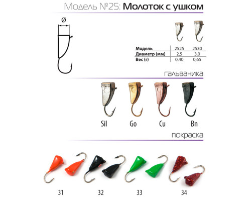 Мормышка W Spider Молоток с ушком (модель 25) 0,40 гр. Bn