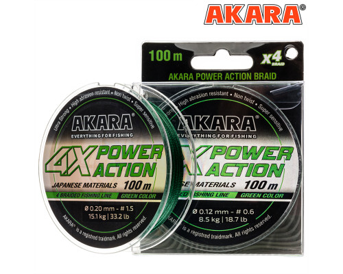 Шнур Akara Power Action X-4 Green 100 м 0,10