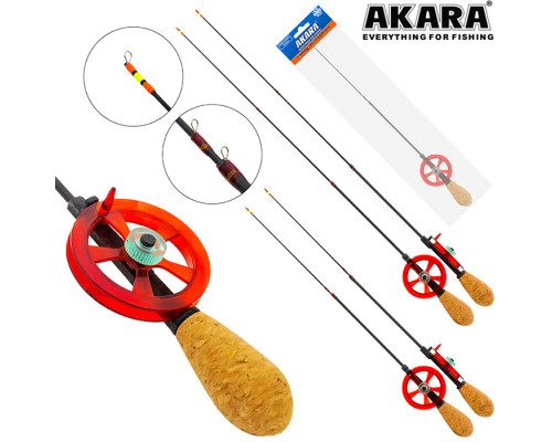 Удочка зимняя Akara Leader F 535 с катушкой Red (хлыст Hi Carbon teleskop 2 составной) 2C-R