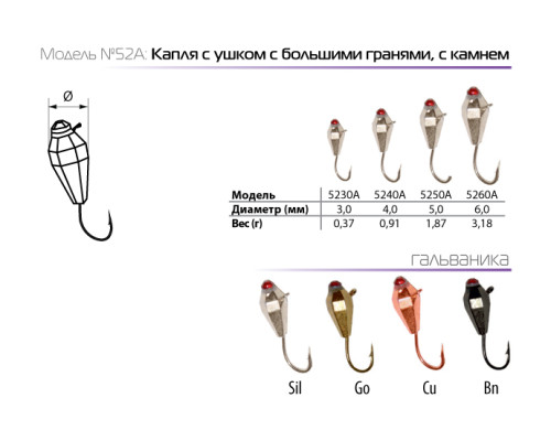 Мормышка W Spider Капля с ушком, с большими гранями, с камнем (модель 52) SP-5230A-CU