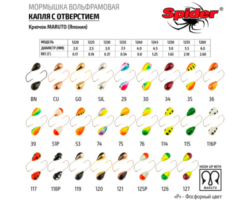 Мормышка W Spider Капля с отверстием (модель 12) 0,37 гр. 51P