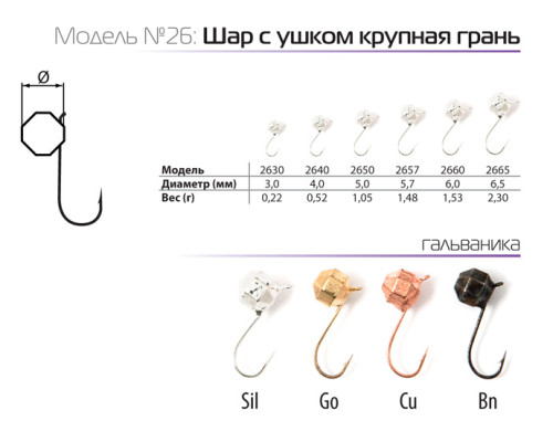 Мормышка W Spider Шар с ушком крупная грань (модель 26) 1,48 гр. Bn