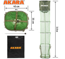 Садок Akara 4 секции 35x45 прорезиненная сетка со штырем L300 в сумке
