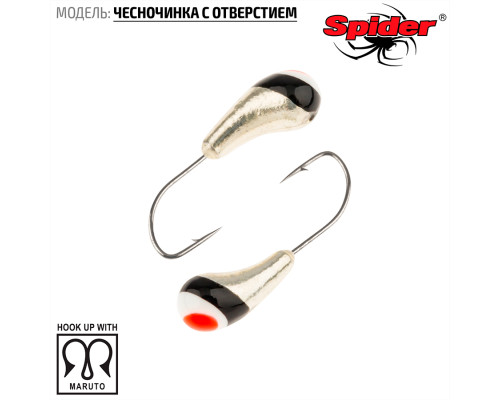 Мормышка W Spider Чесночинка с отверстием (модель 15) р. 1-Sil гальваника с покраской