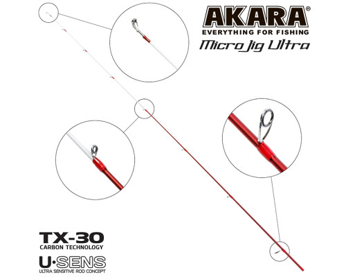 Хлыст угольный для спиннинга Akara SL1004 Micro Jig Ultra 662UL-S TX-30 (0,5-6) 2,0 м
