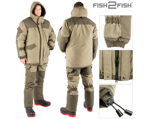 Костюм зимний Fish2Fish Горка -30С 3000 мм/10000 гр.м/м2 мембрана хаки 44/46-170/176
