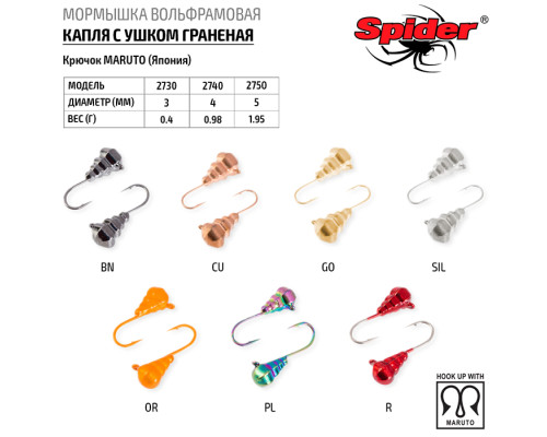 Мормышка W Spider Капля с ушком граненая (модель 27) 0,40 гр. Cu
