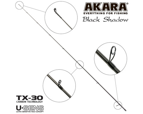 Хлыст угольный для спиннинга Akara SL1001 Black Shadow 702MLF TX-30 (3,5-10,5) 2,1 м