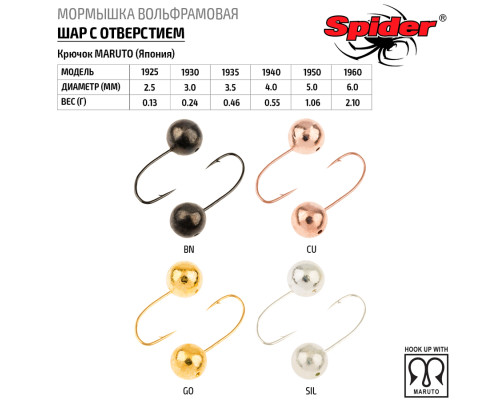 Мормышка W Spider Шар с отверстием (модель 19) 0,24 гр. Ni