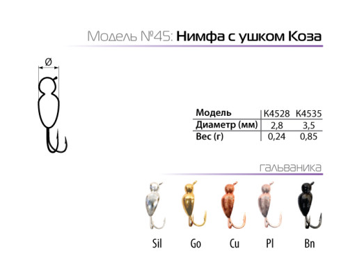 Мормышка W Spider Нимфа с ушком коза (модель 45) 0,24 гр. BN