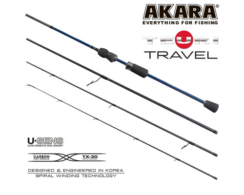 Спиннинг штекерный угольный 4 колена Akara Teuri Travel UL-ML ATT-228UL