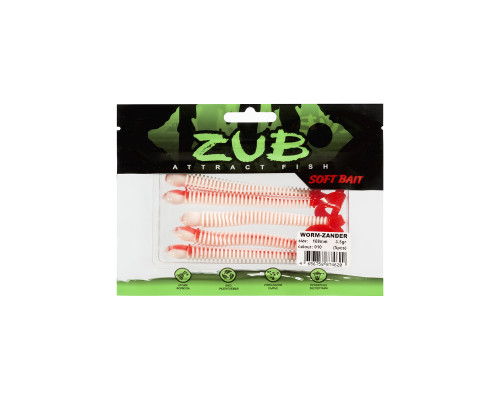 Приманка ZUB-WORM-ZANDER 108мм(4,3")-5шт, (цвет 010) белое тело-красный хвост