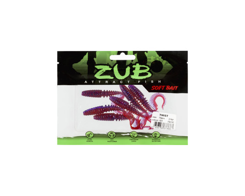 Приманка ZUB-TWIST  75мм(3")-6шт, (цвет 021) фиолетовый верх-красный низ