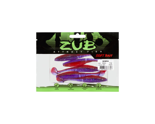 Приманка ZUB-WIBRA 90мм(3,5")-5шт, (цвет 021) фиолетовый верх -красный низ