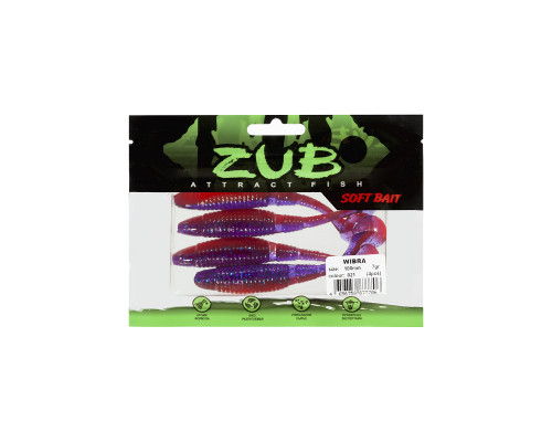 Приманка ZUB-WIBRA 100мм(4")-4шт, (цвет 021) фиолетовый верх -красный низ