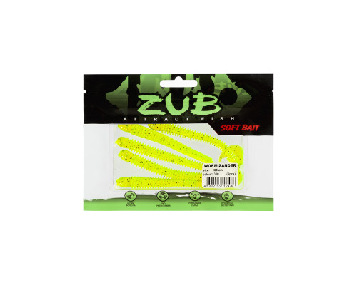 Приманка ZUB-WORM-ZANDER 108мм(4,3")-5шт, (цвет 310) желтый с блестками