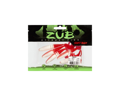 Приманка ZUB-TWIST  90мм(3,5")-5шт, (цвет 010) белое тело-красный хвост