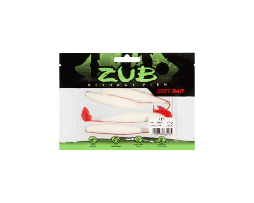 Приманка ZUB-IZI  99мм(4")-4шт, (цвет 010) белое тело - красный хвост
