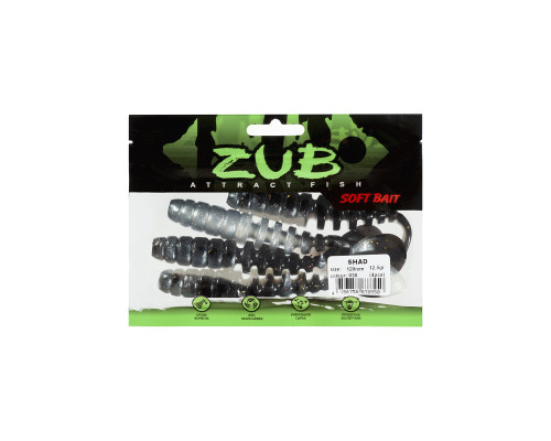 Приманка ZUB-SHAD 120мм(4,7")-5шт, (цвет 030) черный верх-натурал низ