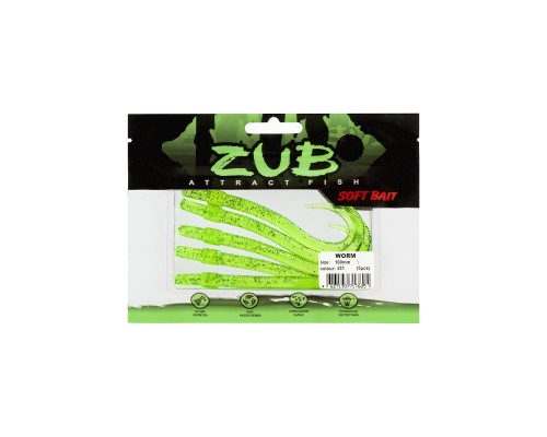 Приманка ZUB-WORM 100мм(4")-5шт, (цвет 351) шартрез с блестками
