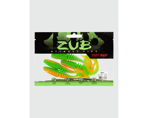 Приманка ZUB-TWIST 150мм(5.9")-4шт, (цвет 022) зеленый верх-оранжевый низ