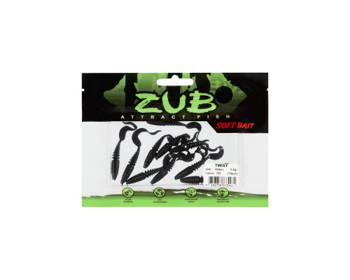 Приманка ZUB-TWIST  50мм(2")-10шт, (цвет 701) черный