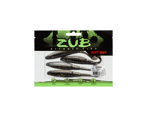 Приманка ZUB-WIBRA 100мм(4")-4шт, (цвет 030) черный верх-натурал низ