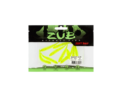 Приманка ZUB-MAGGOT SLIM 50мм(2")-10шт, (цвет 310) желтый с блестками