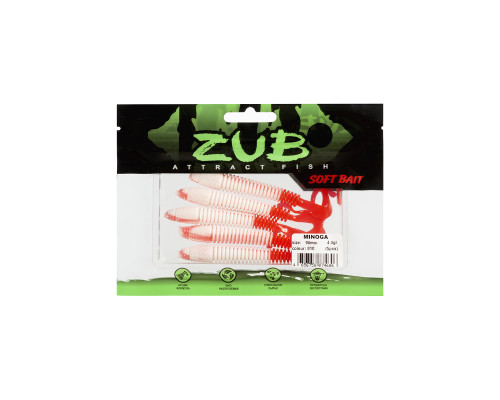 Приманка ZUB-MINOGA  90мм(3,5")-5шт, (цвет 010) белое тело-красный хвост