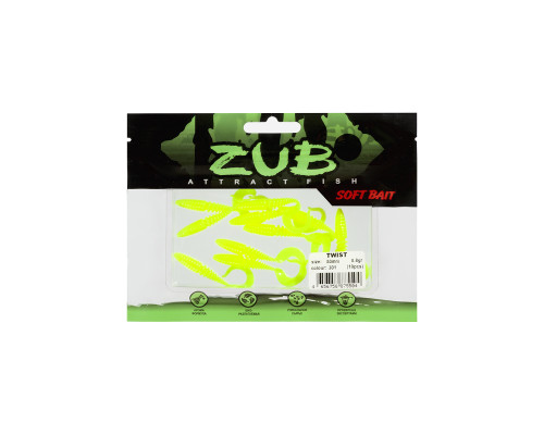 Приманка ZUB-TWIST  50мм(2")-10шт, (цвет 301) желтый