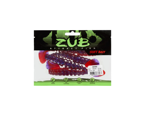 Приманка ZUB-SHAD 120мм(4,7")-5шт, (цвет 021) фиолетовый верх -красный низ