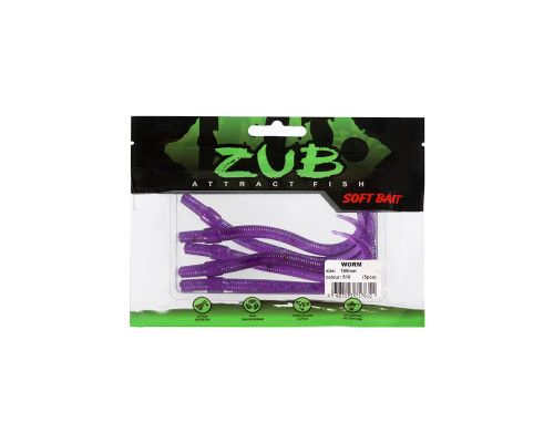 Приманка ZUB-WORM 100мм(4")-5шт, (цвет 610) фиолетовый с блестками