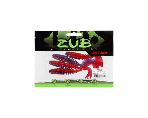 Приманка ZUB-TWIST 100мм(4")-4шт, (цвет 021) фиолетовый верх -красный низ
