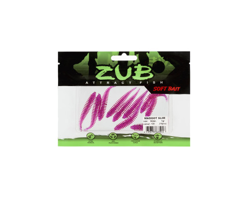 Приманка ZUB-MAGGOT SLIM 50мм(2")-10шт, (цвет 130) маджента с блестками