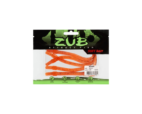 Приманка ZUB-WORM 100мм(4")-5шт, (цвет 250) морковный с блестками