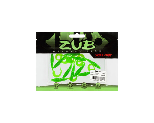 Приманка ZUB-TWIST  50мм(2")-10шт, (цвет 401) зеленый