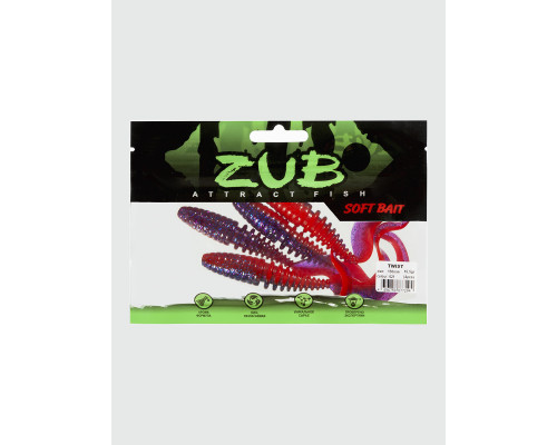 Приманка ZUB-TWIST 150мм(5.9")-4шт, (цвет 021) фиолетовый верх-красный низ