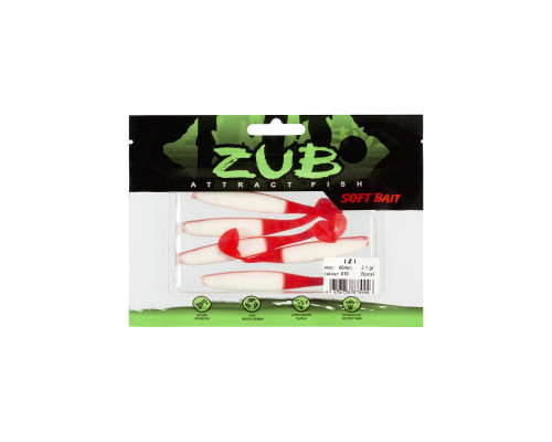 Приманка ZUB-IZI 86мм(3,4")-5шт, (цвет 010) белое тело-красный хвост