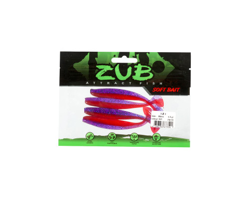 Приманка ZUB-IZI 165мм(6,5")-4шт, (цвет 021) фиолетовый верх -красный низ