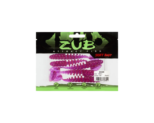 Приманка ZUB-SHAD  90мм(3,5")-5шт, (цвет 130) маджента с блестками