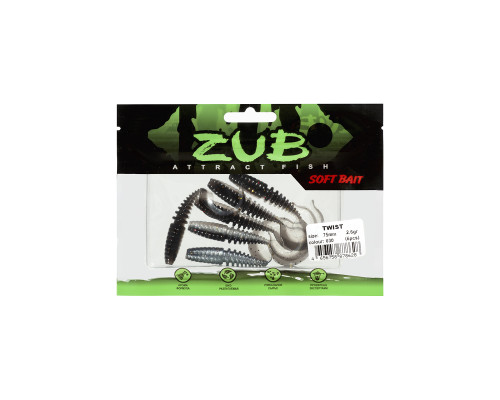Приманка ZUB-TWIST  75мм(3")-6шт, (цвет 030) черный верх-натурал низ