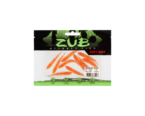 Приманка ZUB-MAGGOT SLIM 50мм(2")-10шт, (цвет 250) морковный с блестками