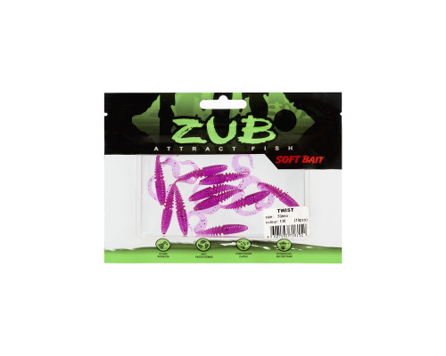 Приманка ZUB-TWIST  50мм(2")-10шт, (цвет 130) маджента с блестками
