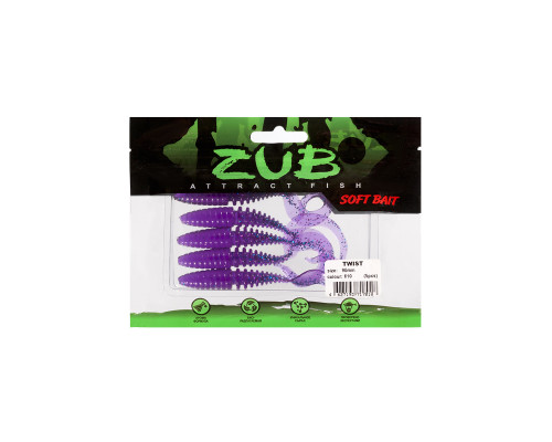 Приманка ZUB-TWIST  90мм(3,5")-5шт, (цвет 610) фиолетовый с блестками