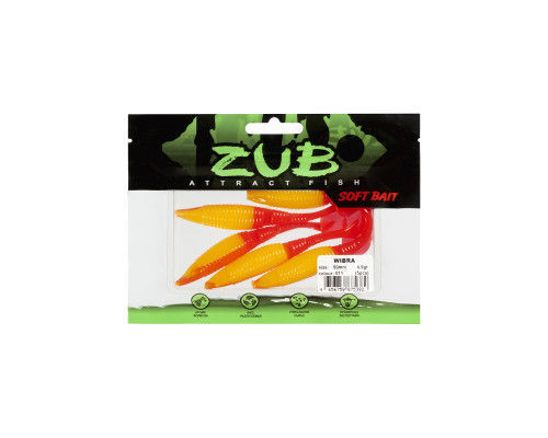 Приманка ZUB-WIBRA 90мм(3,5")-5шт, (цвет 011) желтое тело-красный хвост