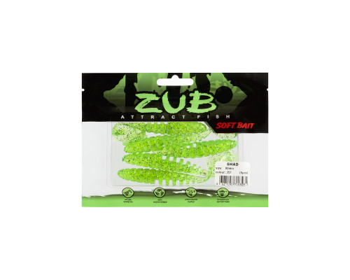 Приманка ZUB-SHAD  90мм(3,5")-5шт, (цвет 351) шартрез с блестками