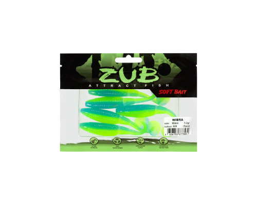 Приманка ZUB-WIBRA 90мм(3,5")-5шт, (цвет 020) синий верх - желтый низ