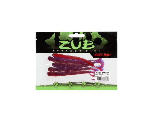 Приманка ZUB-WORM-ZANDER 108мм(4,3")-5шт, (цвет 021) фиолетовый верх -красный низ